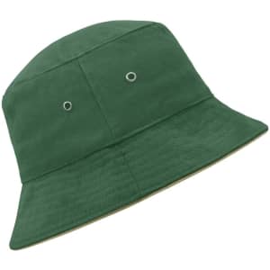 A green fisherman piping hat with a bucket design and ventilation eyelets. It features a subtle logo on the side.