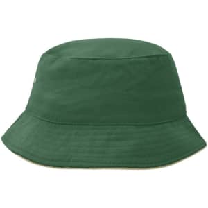 A green fisherman piping hat with a wide brim and a neutral underside, featuring a small logo.