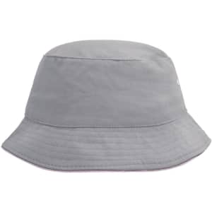 A grey bucket hat with a wide brim and a logo. Suitable for fishing or casual wear.
