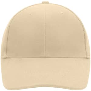 A low-profile beige cap featuring a curved brim and a blank front, with a logo area.