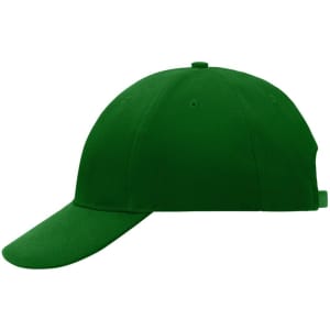 A low-profile green six-panel cap with a curved brim and a logo on the side.