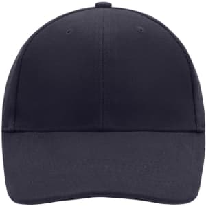 A navy low-profile six-panel cap with a flat brim and a logo on the front.
