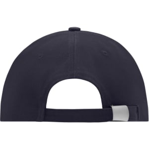 A low-profile, six-panel cap in navy blue featuring an adjustable strap and a circular top button.