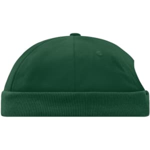 A green 6 panel chef cap featuring a ribbed band and a logo on the side.