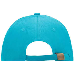 A turquoise 6 Panel Sandwich Cap featuring a back adjuster and a logo.