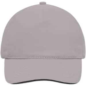 A grey 5 Panel Sandwich Cap featuring a curved brim and a logo on the front.