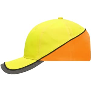 A neon cap in bright yellow with orange and grey accents. The cap features a curved brim and has a logo.
