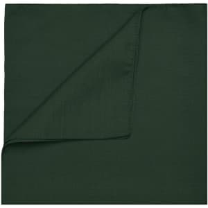 A dark green bandana displayed flat with one corner folded over. The fabric has a smooth texture and is plain.