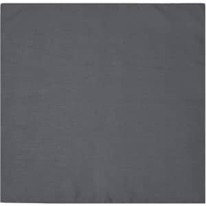 A grey bandana, featuring a simple design, is displayed flat. It has a logo in one corner.