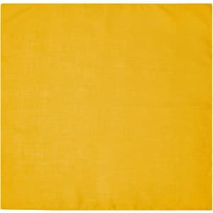 A yellow bandana featuring a simple design, made from soft, lightweight fabric. It includes a logo.