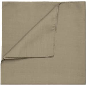 A bandana in a muted beige colour, featuring a smooth, folded texture and a simple branding logo.