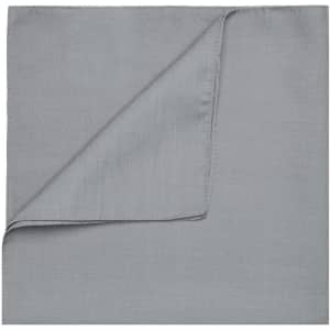 A grey bandana featuring a smooth fabric. The item has a folded corner and includes a logo.