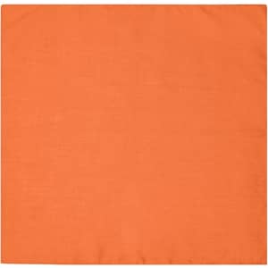 An orange bandana displayed flat, featuring a simple, solid colour design. It has a logo in one corner.
