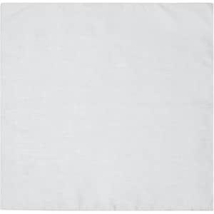 A white bandana with a plain texture, featuring a logo in one corner.