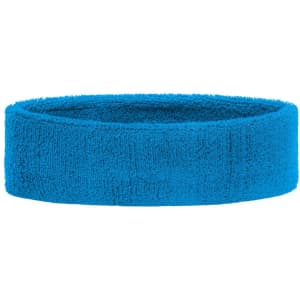 A blue Terry Headband made from soft, absorbent material, featuring a logo or branding.