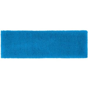 A bright blue Terry Headband, featuring a soft, textured surface and rectangular shape. It has a logo on one side.