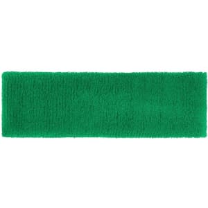 A green Terry Headband with a textured surface, featuring a logo. Suitable for headwear.