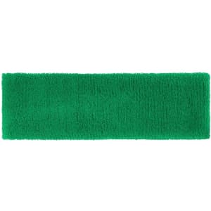 A green terry headband with a soft, textured surface, designed for headwear.