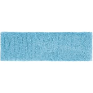 A soft blue Terry Headband with a textured design and a logo. Ideal for headwear and style.
