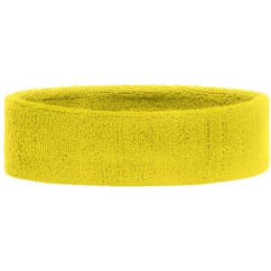 A yellow Terry Headband with a soft, textured finish; features a logo on the side.
