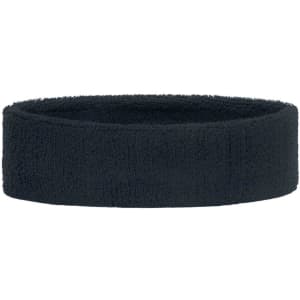 A dark navy terry headband made from soft, absorbent fabric, featuring a simple design.