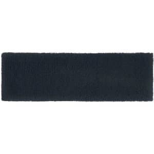 A dark navy terry headband with a soft, textured surface, featuring a logo.