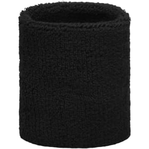 A black Terry Wristband with a textured fabric, featuring a logo. Ideal for headwear accessories.