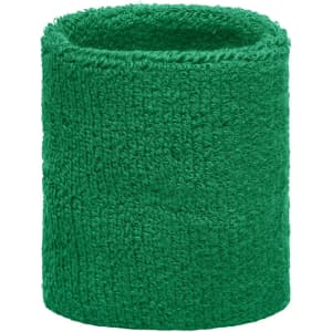 A green Terry Wristband made of soft, absorbent material, suitable for headwear. It features a textured design.