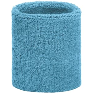 A blue Terry Wristband with a textured, soft design, suitable for headwear. It features a logo on the side.