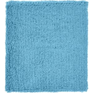 A blue terry wristband featuring a textured, fluffy surface, suitable for headwear. It includes a logo.