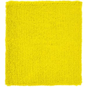 A bright yellow Terry Wristband with a textured, fluffy surface. It features a logo on one side.