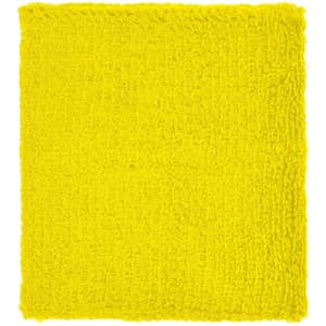 A bright yellow Terry Wristband with a textured surface, featuring a logo.