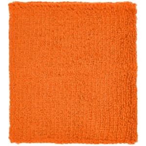An orange Terry Wristband with a textured, plush surface. It features a simple design and has a logo.