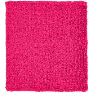 A bright pink Terry wristband with a textured surface, suitable for headwear. It features a logo.