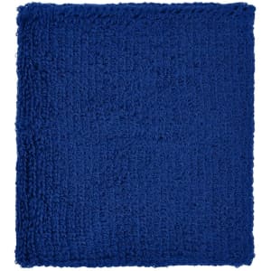 A blue Terry Wristband with a textured surface and a logo. Suitable for headwear accessories.