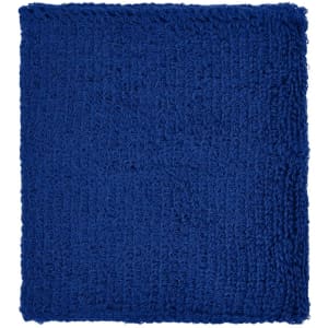 A blue Terry Wristband made of soft, textured fabric, designed for headwear use. It features a logo.