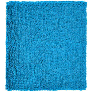 A vibrant blue Terry Wristband, featuring a textured fabric with a woven design. It has a logo.