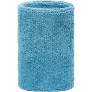 A blue sporty wristband made of soft terry fabric, ideal for events and exhibitions. Features a logo.