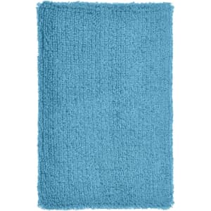 A fuzzy blue wristband with a plush texture, designed for sporting events, featuring a logo.