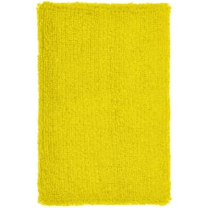 A vibrant yellow wristband with a textured surface, featuring a logo or branding.