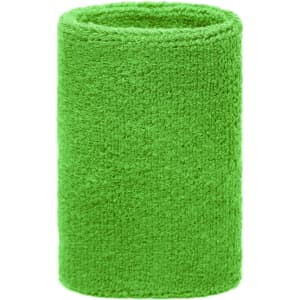A green sporty wristband made of a textured fabric, featuring a simple design and an unobtrusive logo.