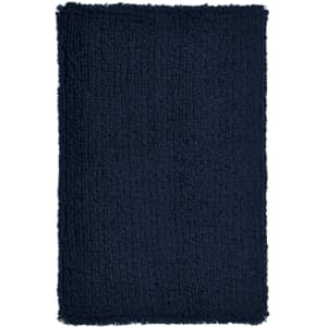 A textured navy blue wristband with a furry finish, featuring a logo. Perfect for events and exhibitions.