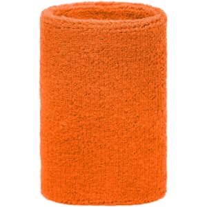 An orange wristband made of textured fabric, designed for events and exhibitions. It has a simple, clean design.