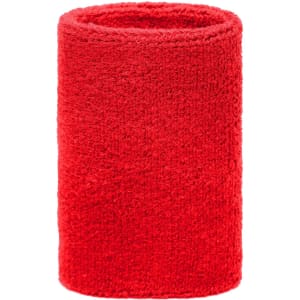 A red sporty wristband made of soft, textured material, featuring a circular design with an inner hollow.