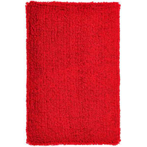A textured red wristband with a fuzzy surface, suitable for events and exhibitions, featuring a branding logo.