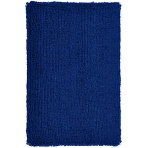 A blue, textured wristband made from a soft, fluffy material, suitable for events and exhibitions, featuring a logo.