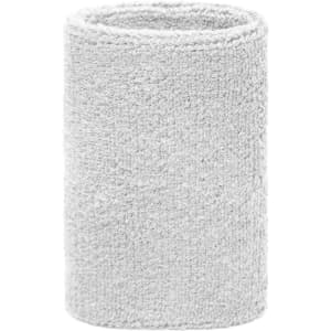 A grey sport wristband made from soft, textured fabric, designed for comfort during events and activities.