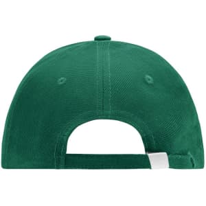 A green cap featuring a rear view with adjustable strap and logo on the back.