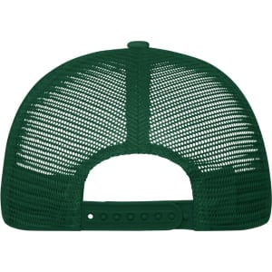 A green 5 Panel Polyester Mesh Trucker cap featuring a mesh back and adjustable snap closure.