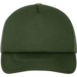 A green 5 Panel Polyester Mesh Trucker cap with a plain front and mesh sides.